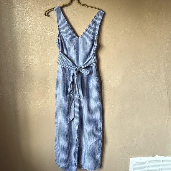 Saks Fifth Avenue Blue Striped Linen Jumpsuit Size Small - Picture 1 of 6